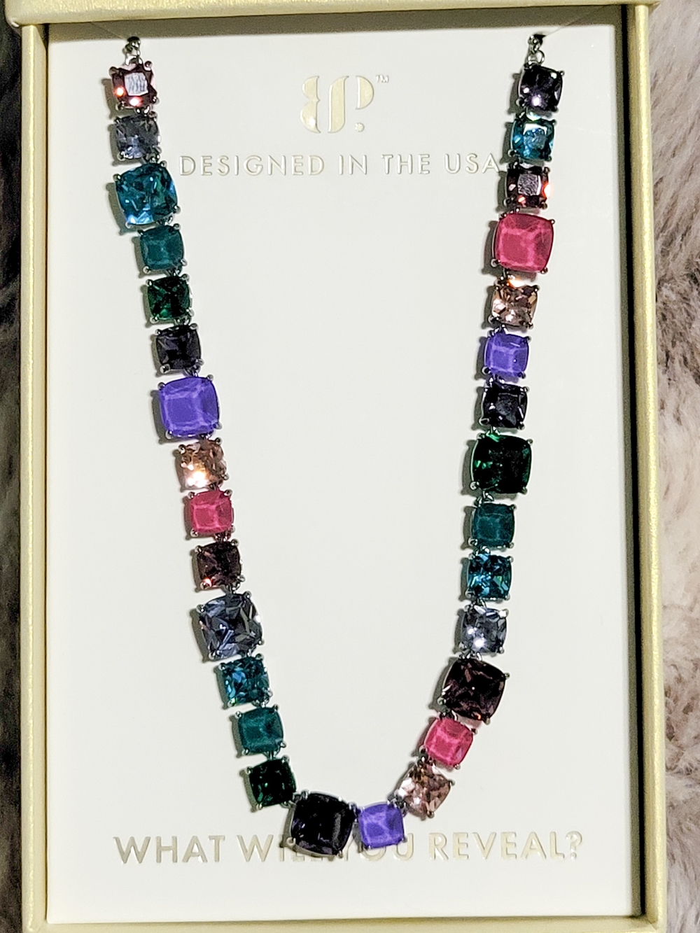 Multicolor Square Crystal Tennis Necklace